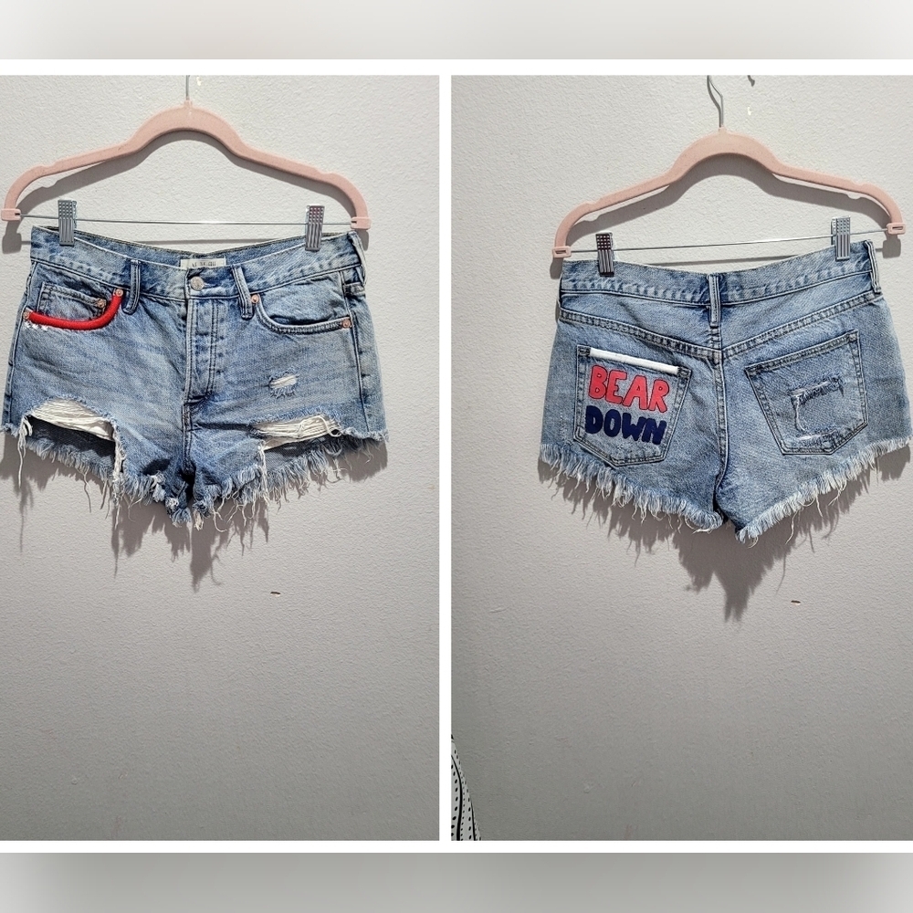 Free People We The Free Embroidered Distressed Printed Jean Shorts Size 25